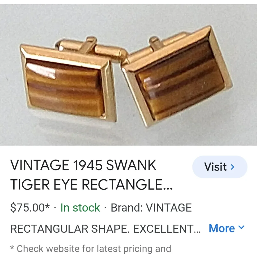 1945 PAT PEND SWANK TIGERS EYE GOLDTONE CUFFLINKS - 4TH GEN OWNED LIKE NEW!